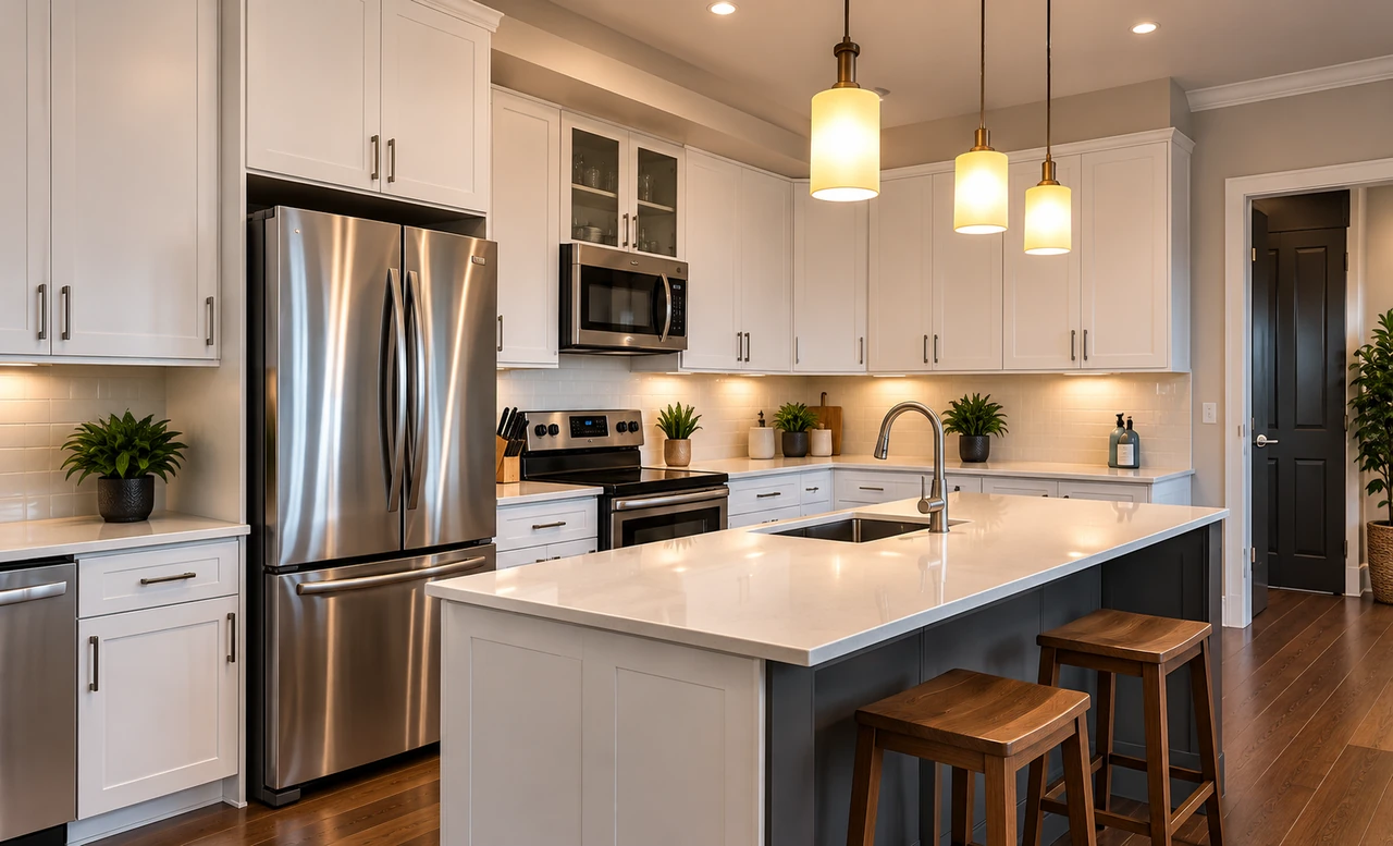 Clean modern kitchen prepared for apartment turnover