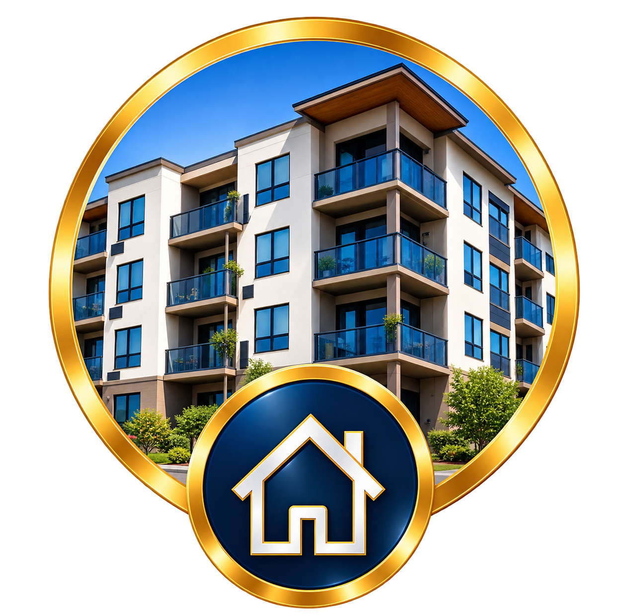 Apartment property framed by Urban Crest gold brand artwork